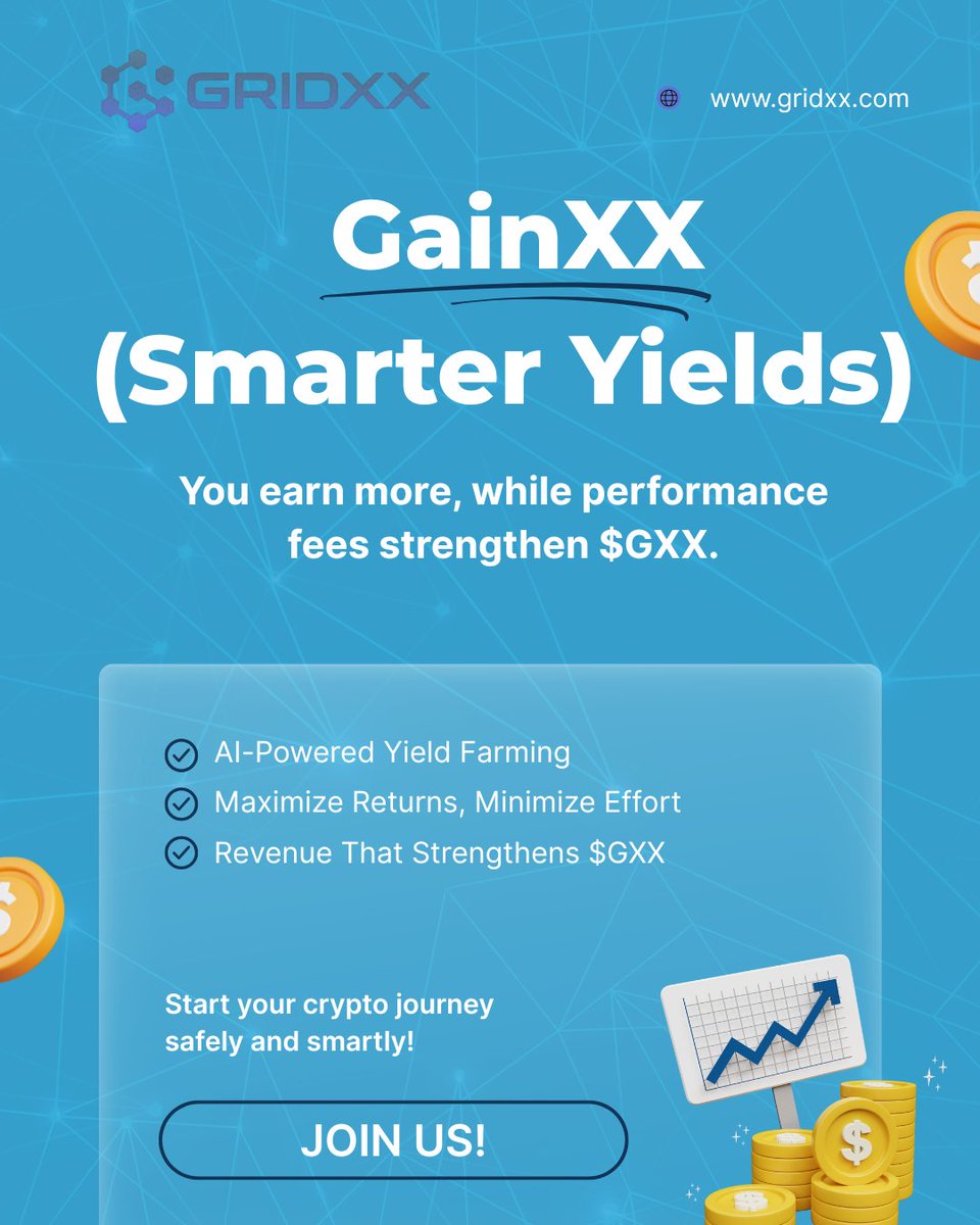 gridxxcom's tweet image. Want better yields without babysitting DeFi protocols?

GainXX uses AI-powered strategies to route your capital through top opportunities. You earn more, while performance fees strengthen $GXX.

#GridXX #GainXX #CryptoYield #DeFiAutomation #SmartTokenomics #Web3Utility