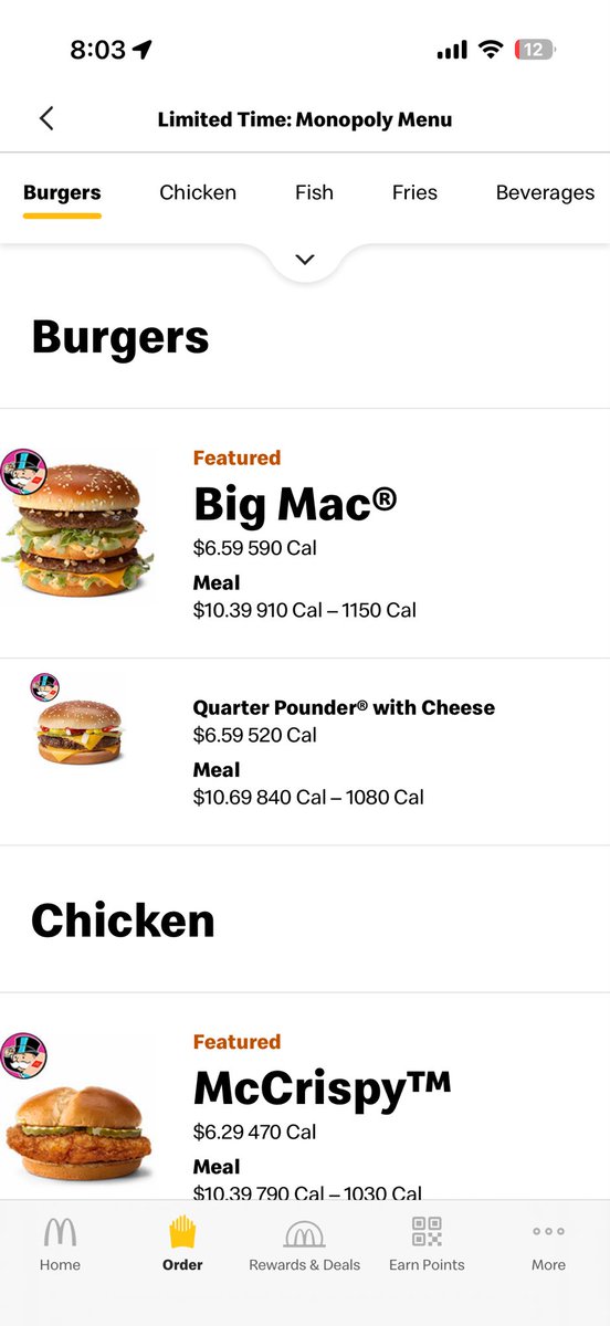 kylehamilton6's tweet photo. @McDonalds how are you gonna put the quarter pounder with cheese on the monopoly menu but not have a sticker on it to play the game https://t.co/UBCslZruEH