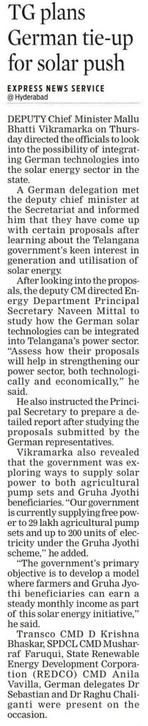 revanthannanews's tweet image. 💥 #Telangana Govt Eyes Solar Boost with German Tech Tie-Up
🔺 @Bhatti_Mallu directs study on integrating German #solartech in Telangana
🔺Focus on strengthening power sector & economic benefits
🔺 #Solar power to support 29L farm pumps & #GruhaJyothi households