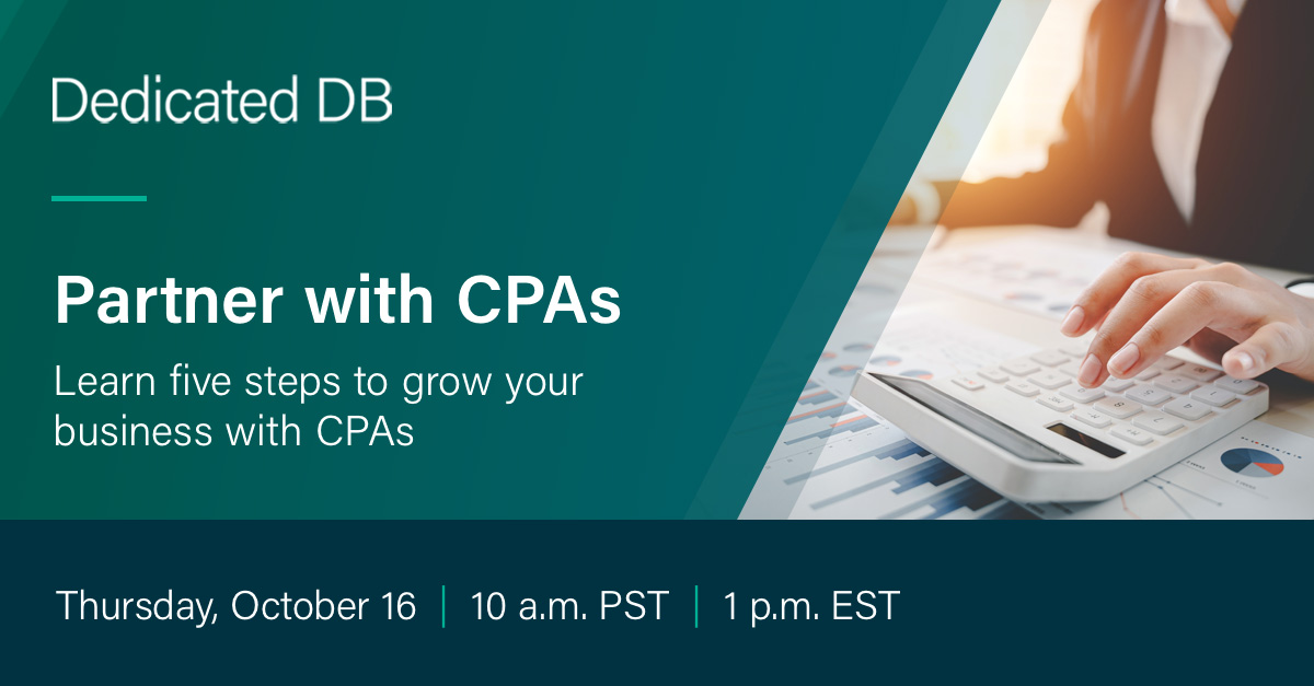 DedicatedDB's tweet photo. Looking to access greater tax savings? Join us for our webinar on Partnering with CPAs. Thursday, October 16, 2025, 10am Pacific | 1pm Eastern.
https://t.co/RM1RSI0amz https://t.co/QReYQ8ecrf