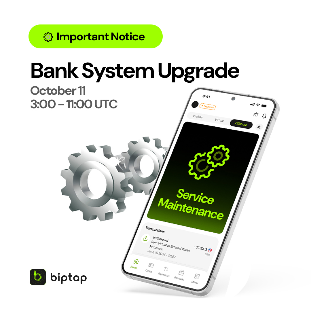 biptapofficial's tweet image. ๐ง Bank System Upgrade Notice ๐ง
Our partner bank will be conducting a scheduled system upgrade on 11 October 2025, from 3:00 to 11:00 (UTC).
During this time, physical card services will be temporarily unavailable, including:
โ
Online transactions
โ
Cash withdrawals
โ
โฆ