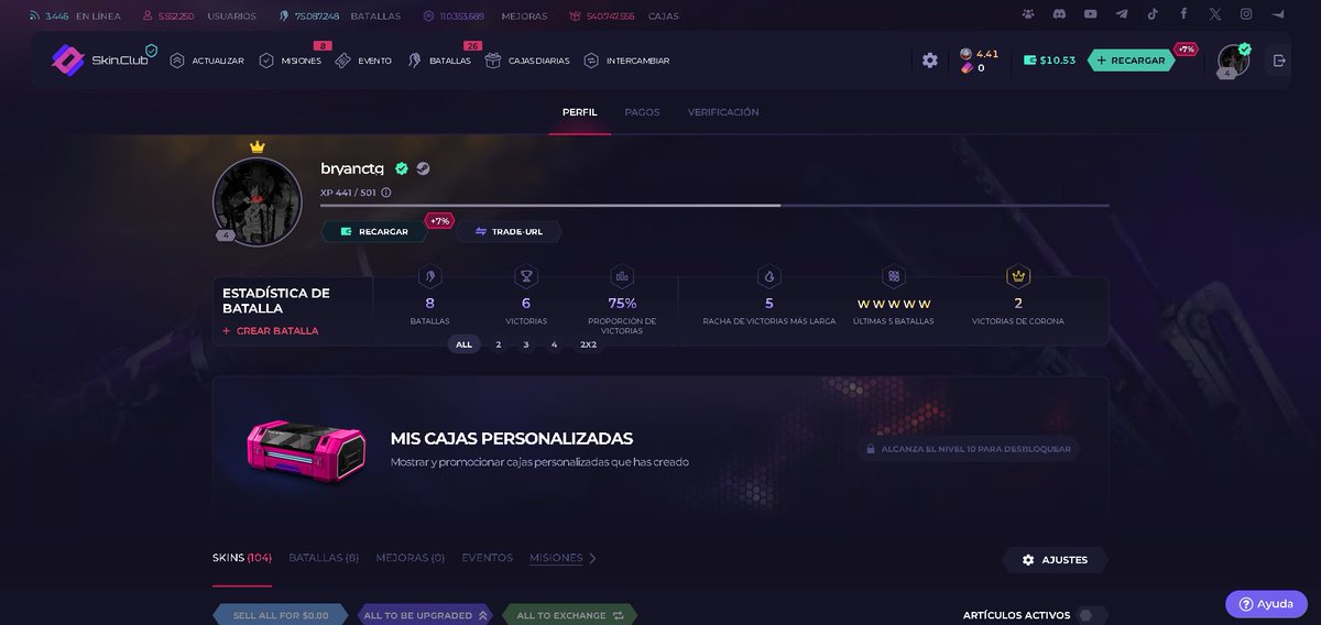 Día 1 en la ludopatía entramos con 3 USD y ganamos 10 USD, con una racha de 5 🔥
