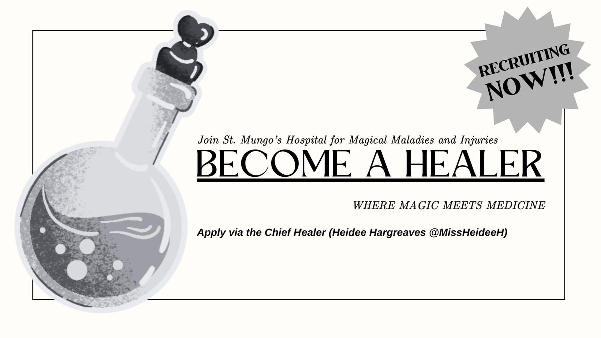 ㅤ
 🪄 Now Recruiting Healers!

Join St. Mungo’s Hospital for Magical Maladies and Injuries and become part of the wizarding world’s healing team (justpaste.it/STM-OPREC); bringing magic to medicine. 
ㅤ