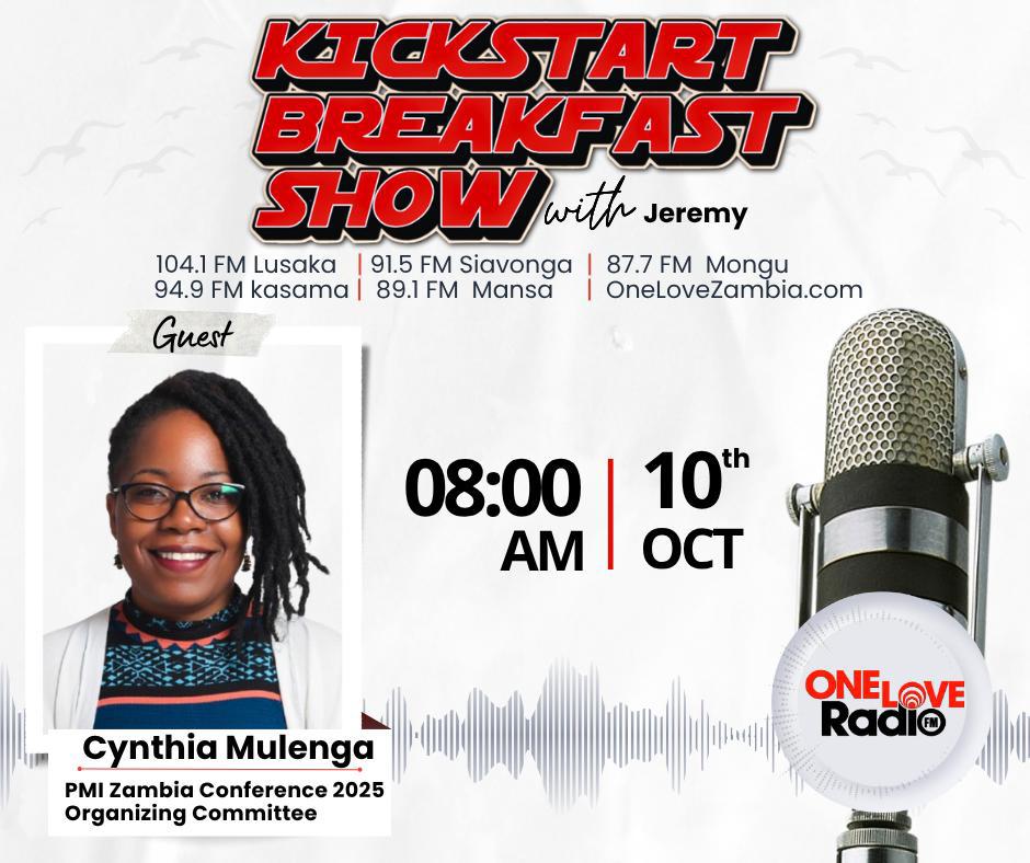 PythonKhaleesi's tweet image. 🎙️ Excited to join Jeremy on the Kickstart Breakfast Show @OneLoveRadioFM today, 10th Oct at 8AM!

I’ll be talking about the upcoming PMI Zambia 2025 Conference under the theme “Driving Change, Fostering Development.” 🌍

Tune in 👉 onelovezambia.com