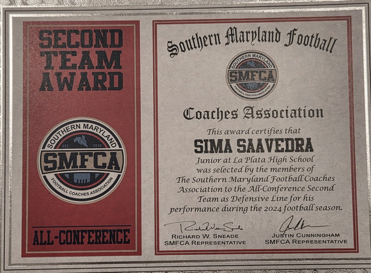 SaavyElGrande's tweet image. @SimaS2026 was selected by Southern Maryland Football Coached Association to the 2nd Team All Conference last year. Not enough folks know he's a solid player! #credentials #football @SMAC_Football @FTRreport