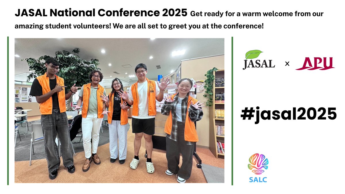 Get ready for a warm welcome from our amazing student volunteers! We are all set to greet you at the conference! 

#jasal2025

jasalorg.com/jasal-2025-nat…
