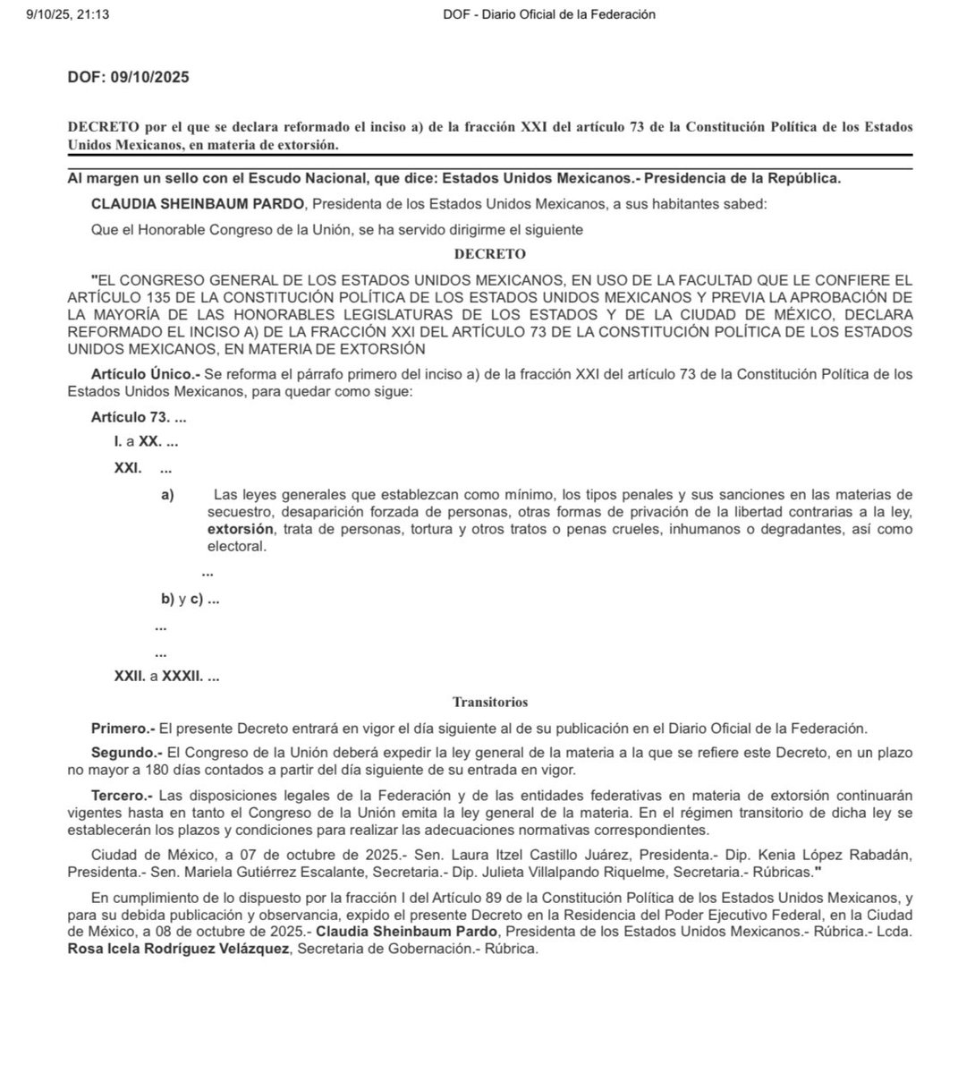 Dr. David Pérez-Esparza (@davidpreze) on Twitter photo Hace unos momentos, se publicó en el Diario Oficial <a href="/DOF_SEGOB/">Diario Oficial DOF</a> la reforma contra la extorsión
Vamos bien. Hace unos momentos, se publicó en el Diario Oficial <a href="/DOF_SEGOB/">Diario Oficial DOF</a> la reforma contra la extorsión
Vamos bien.