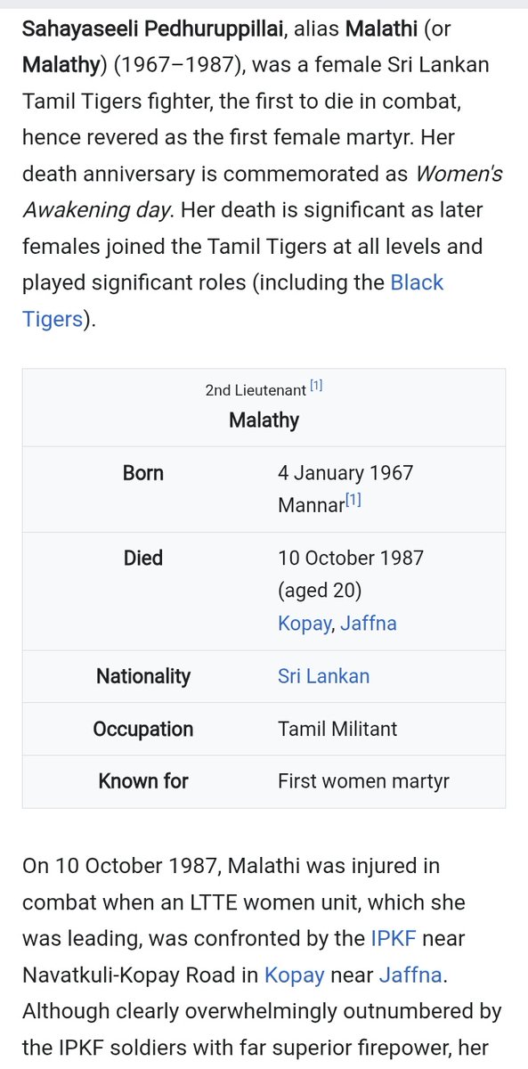 vellalarel88260's tweet image. #Malathy #Pillai
#Remembrance 

Probably a Nair or Saiva Pillai she was, as we all know about Lanka History 

Under her leadership, LTTE defeated Indian Army Forces (IPKF) and IPKF was forced to withdraw from Kopay, Jaffna 

She died in the same war