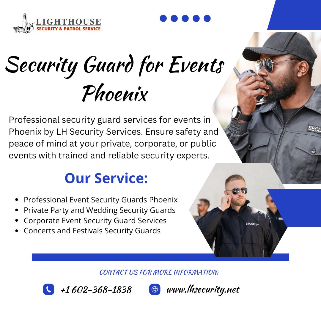 service_patrol's tweet photo. Security Guard for Events Phoenix:
Keep your Phoenix events safe with expert Security Guards for Events from LH Security Services! Reliable, trained &amp; professional. 🔒
Visit Us : https://t.co/hrrV3qekGH

#EventSecurityPhoenix #LHSecurityServices #ArizonaEvents #SecurityGuards https://t.co/3zCdMmrsGk