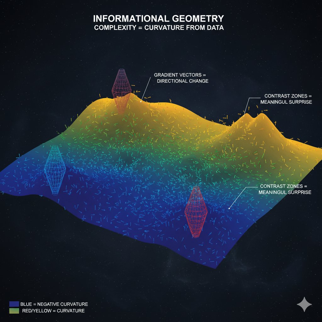 CankayKoryak's tweet image. In informational geometry (topology) , complexity may be represented as curvature emerging from data distribution. While a two-dimensional model captures informational density, extending the framework into three dimensions introduces regions of positive and negative curvature,…