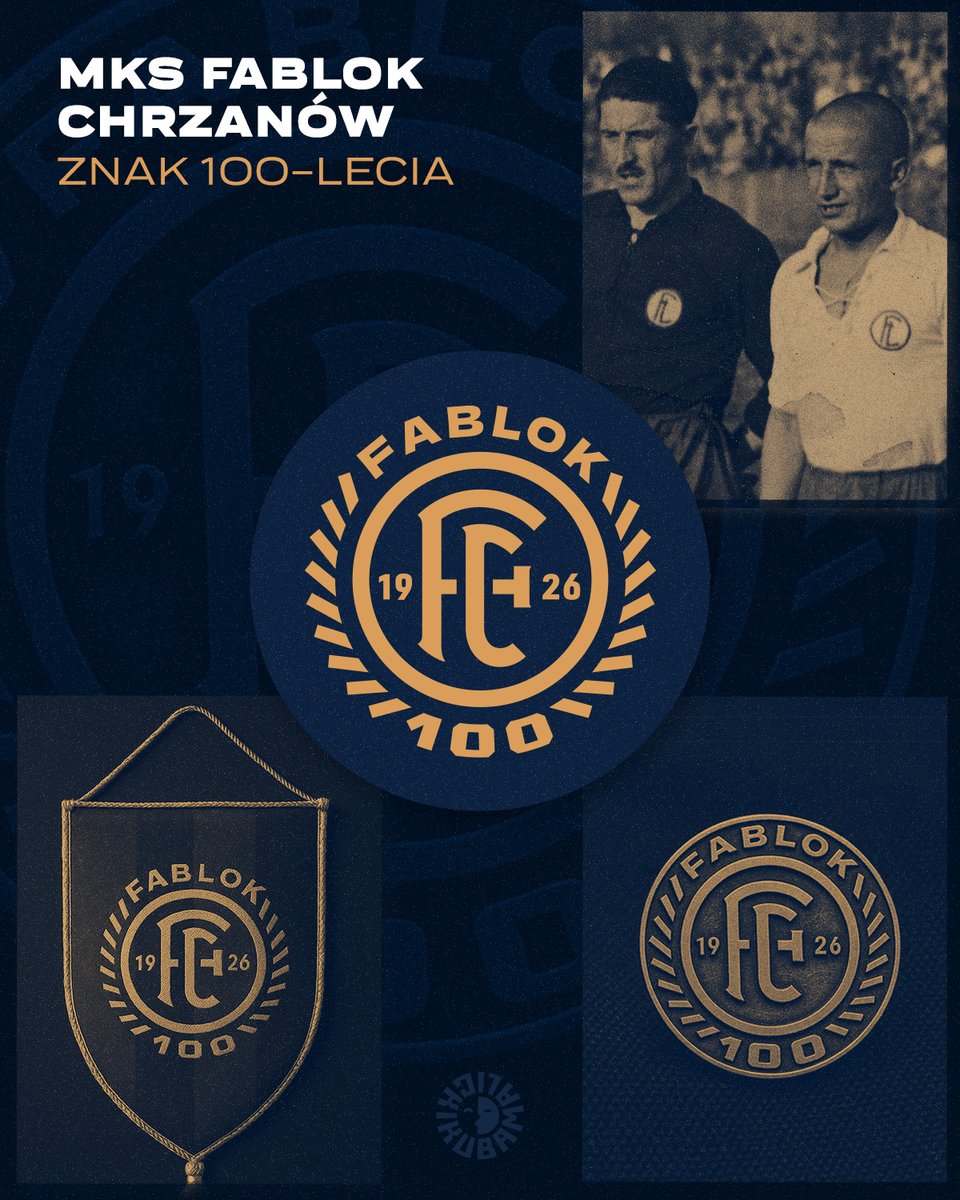 Kolejny klub powierzył mi zadanie opracowania jubileuszowego emblematu. Kilka lat temu stworzyłem nowy herb klubu <a href="/mksfablok/">MKS Fablok Chrzanów</a>, nawiązujący do monogramu z czasów międzywojennych. W tym roku władze klubu zamówiły znak upamiętniający 💯-lecie. Nazwa "Fablok" wywodzi się od miejscowej