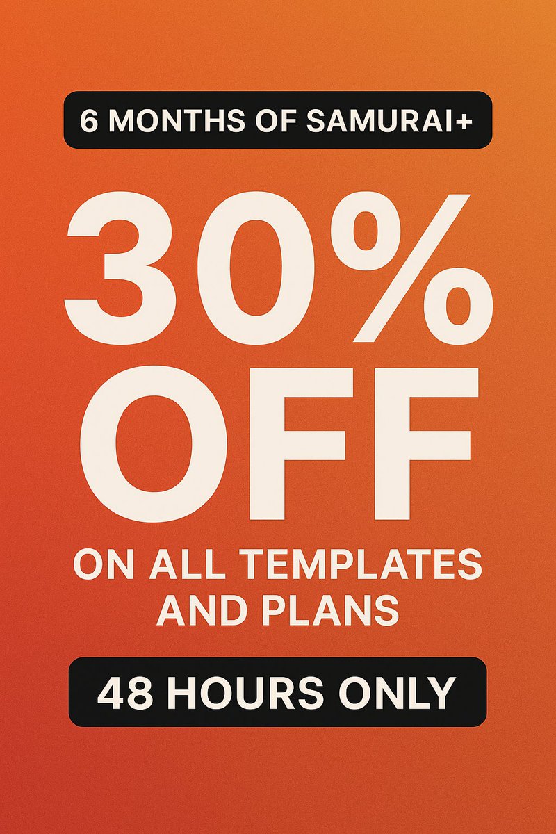 flowsamurai_'s tweet image. 🔥 48H FLASH: 30% OFF everything at SAMURAI+ — templates + plans.

Use code 6MONTHS at checkout.

Perfect for freelancers, agencies &amp;amp; template sellers.

👉 flowsamurai.com/samurai-plus

#Webflow #Framer #Templates #NoCode