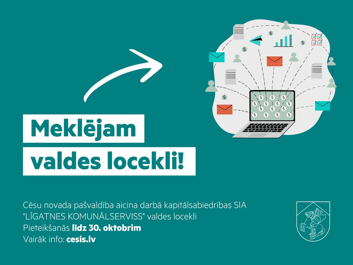 Cesis_lv's tweet photo. Pievienojies kapitālsabiedrības SIA "LĪGATNES KOMUNĀLSERVISS" komandai! 😊💼

▫ Tavi pienākumi: vadīt sabiedrības darbību, plānot budžetu, pārstāvēt uzņēmumu, vadīt personālu.
▫ Piedāvājam: dinamisku darbu, 2000 € (bruto) mēnesī, sociālās garantijas.
https://t.co/ddlSxVyCci https://t.co/d1LcVolTD5