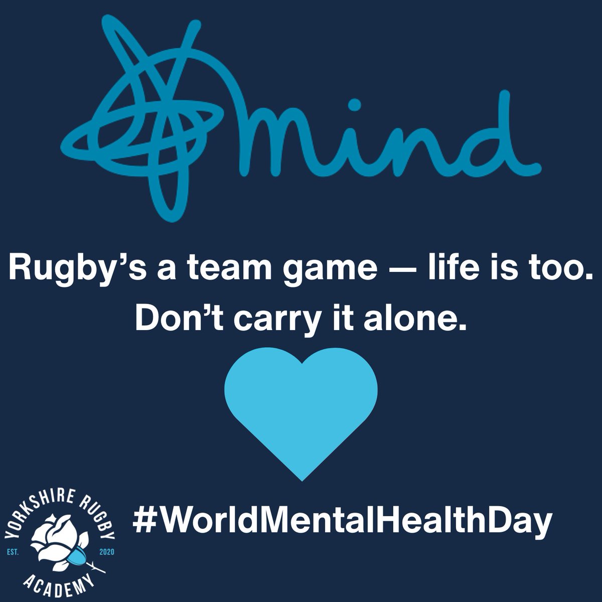At Yorkshire Rugby Academy we’re proud of being tough.

But the toughest thing you can do?
Talk. Listen. Be there.

The game’s better when everyone’s got your back — that includes off the pitch.

Look out for your mates, talk when it gets tough. 💙
#worldmentalhealthday2025