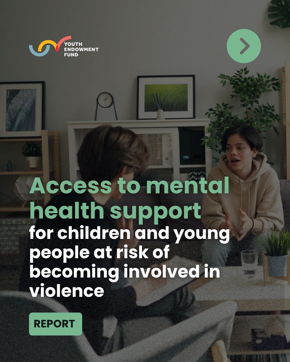 YouthEndowFund's tweet photo. New report alert: Young people at risk of violence are too often excluded from mental health support — unless they offend first.

The report was commissioned by the Youth Endowment Fund, as part of a wider partnership with @educationgovuk, looking at how well the system protects young people at risk of violence.

🔗 Read the full report https://t.co/2GOSw3ZTwj 

#WMHD25 #WorldMentalHealthDay #EarlyIntervention #ViolencePrevention
