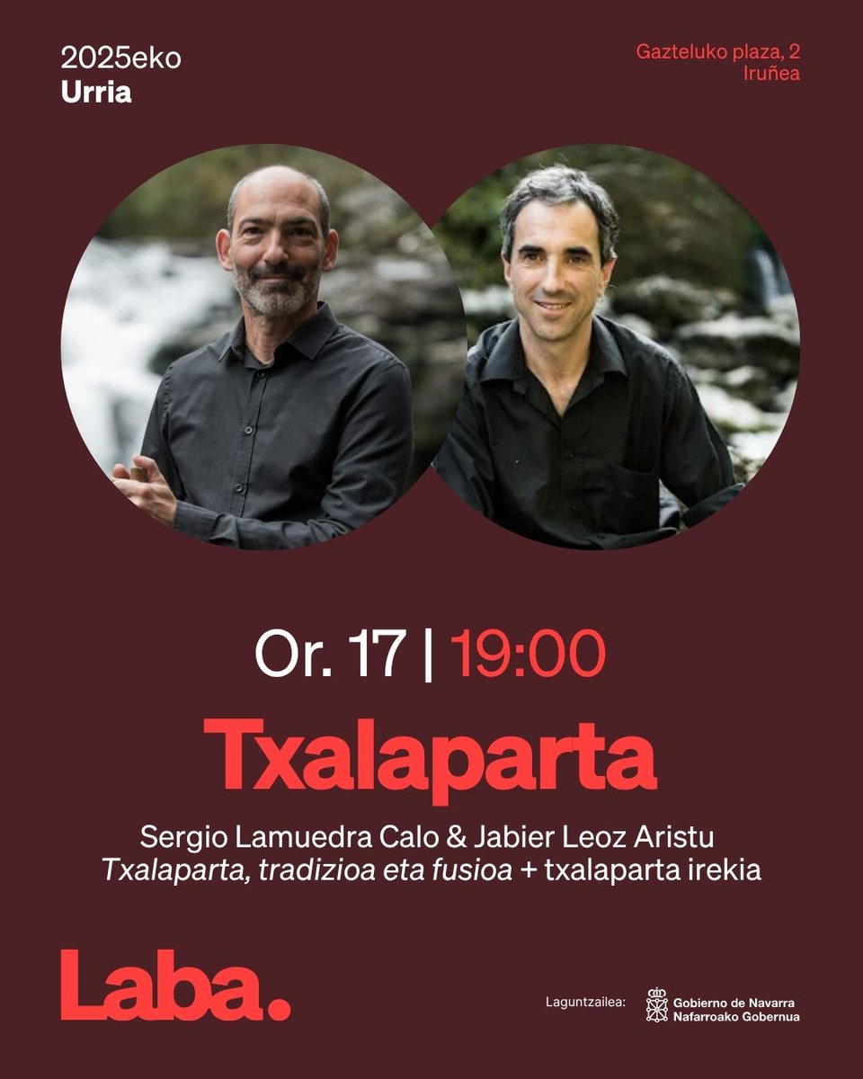 Sergio Lamuedra Calo eta Jabier Leoz Aristu gurean izango dira, “Txalaparta, tradizioa eta fusioa” emanaldiarekin! 
🪵 Emanaldiaren ondotik, txalaparta irekia izango da. Nahi duenak probatu eta makilen kolpeekin gozatzeko aukera izango du 💫