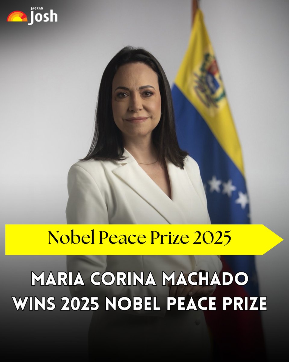 Jagranjosh's tweet image. María Corina Machado wins the 2025 Nobel Peace Prize! 🕊️ Honoured for her fight for democracy, human rights &amp;amp; non-violent change in Venezuela. A true inspiration for peaceful resistance worldwide.

#NobelPeacePrize #MariaCorinaMachado #Democracy #HumanRights #NonViolence