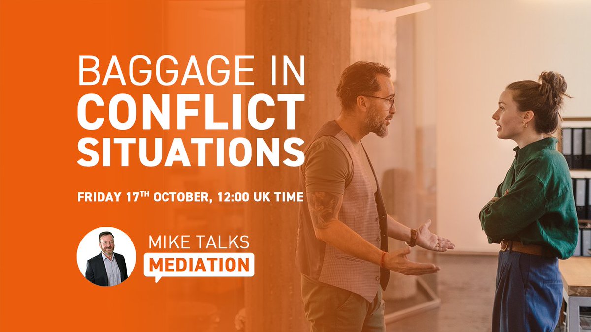 In our next webinar, we will be looking at 'baggage' in conflict situations: what it is, where it comes from, and how we as #mediators can work with it, rather than against it.

Join us next Friday at 12 noon UK time by registering your free place: ukmediation.net/webinar-mike-t…