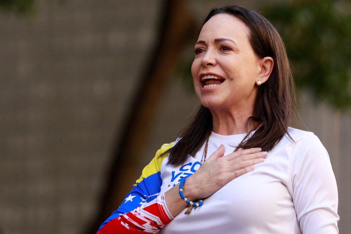 Reuters's tweet photo. BREAKING: Venezuela's Maria Corina Machado wins the Nobel Peace Prize for 2025 https://t.co/CKxviGbG0j https://t.co/CnuxAtngJs
