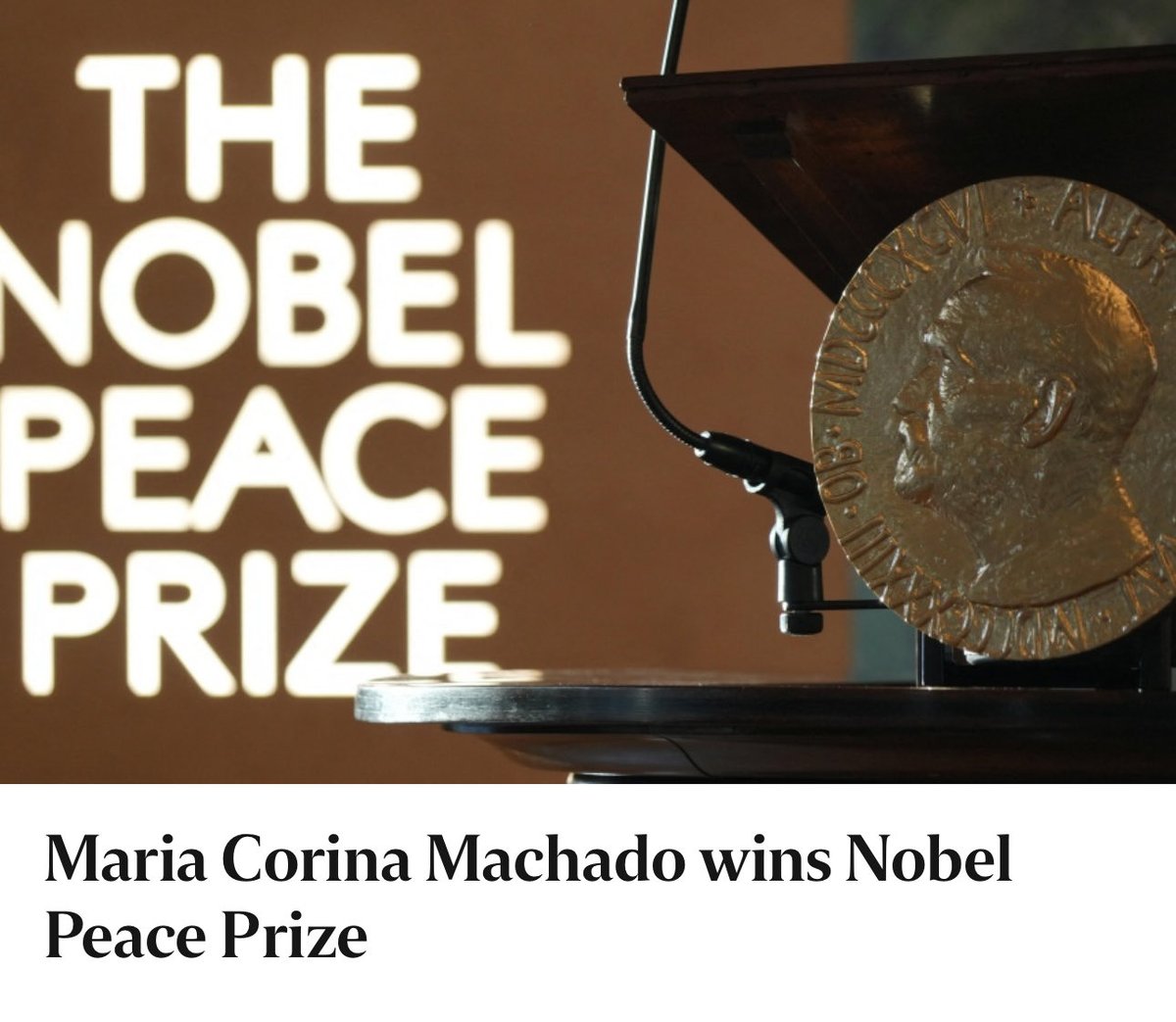 CONGRATULATIONS to Venezuelan Democracy Campaigner Maria Corina Machado for being awarded the Nobel Peace Prize 2025!!!! 👏👏👏👏

#NobelPeacePrize