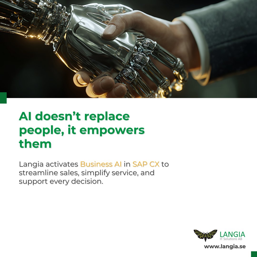 LangiaIT's tweet image. AI doesn’t replace people, it empowers them.
Langia activates Business AI in SAP CX to streamline sales, simplify service, and support every decision.
⚡ See how it works: hubs.ly/Q03Jg0x60
#SAPAI #GenAI #CXInnovation #Langia