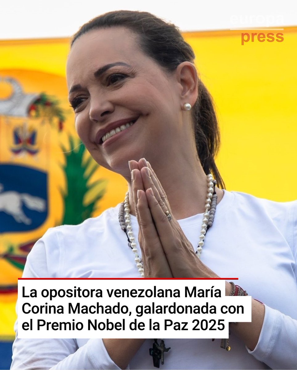 🔴 La opositora venezolana María Corina Machado, galardonada con el Nobel de la Paz 2025 por su "incansable esfuerzo" para promover los derechos y libertades en Venezuela y favorecer una transición "justa y pacífica" de "la dictadura a la democracia" tinyurl.com/b4yw4w4j