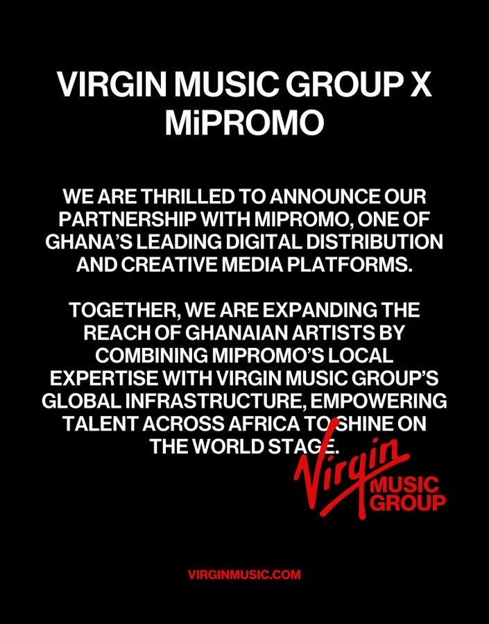 Ghana Music is moving in the right direction. <a href="/MiPROMOGH/">MiPROMO Media</a> has signed a distribution deal with <a href="/virginmusic/">Virgin Music Group</a>. This will open market for Ghanaian artistes.