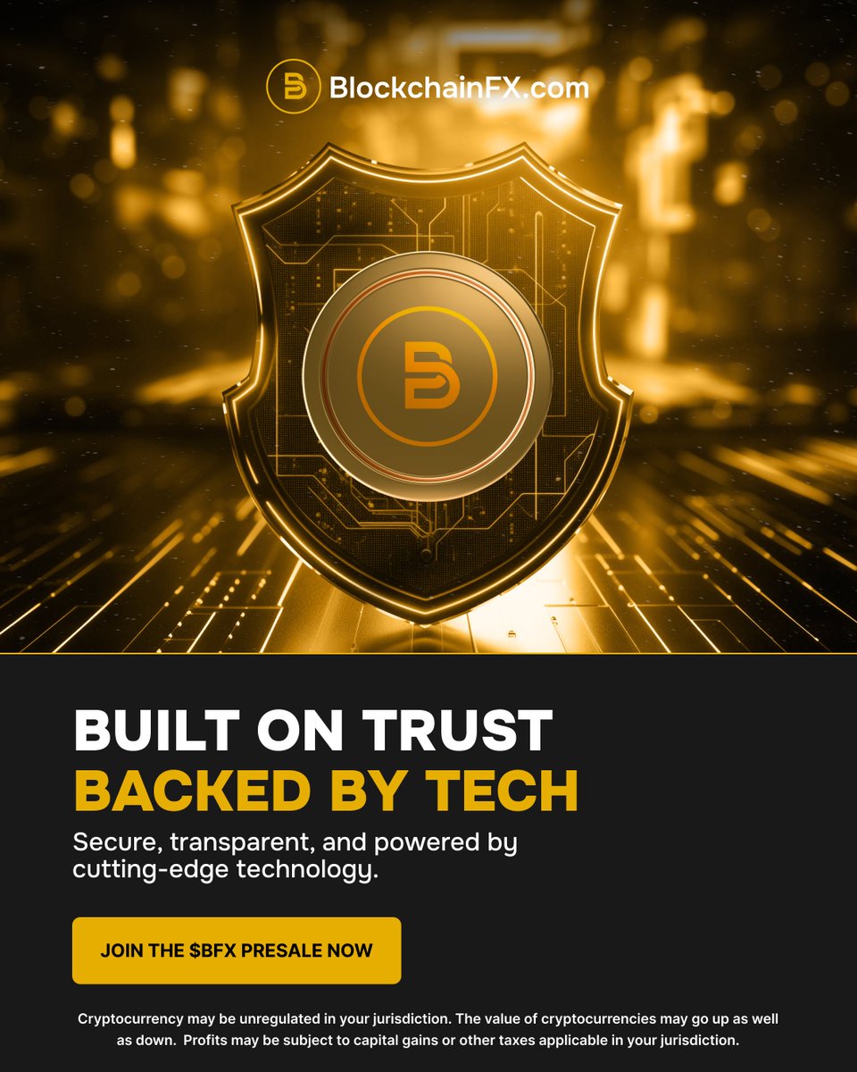 BlockchainFXcom's tweet image. 🔒 Built on trust, backed by tech.
Secure, transparent, and powered by cutting-edge technology.
BlockchainFX is built for your peace of mind.
Join the $BFX presale now 👉 BlockchainFX.com
#BFX #BlockchainFX #Presale #Crypto #Web3