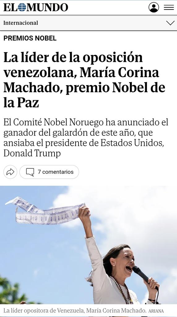 Extraordinaria María Corina!! Una heroína del siglo XXI. Luchadora infatigable por la libertad, la democracia y el respeto a los DDHH en Venezuela. Afronta una  lucha incansable contra la tiranía de Maduro y la organización criminal que lo sostiene en el poder. Enhorabuena!!!