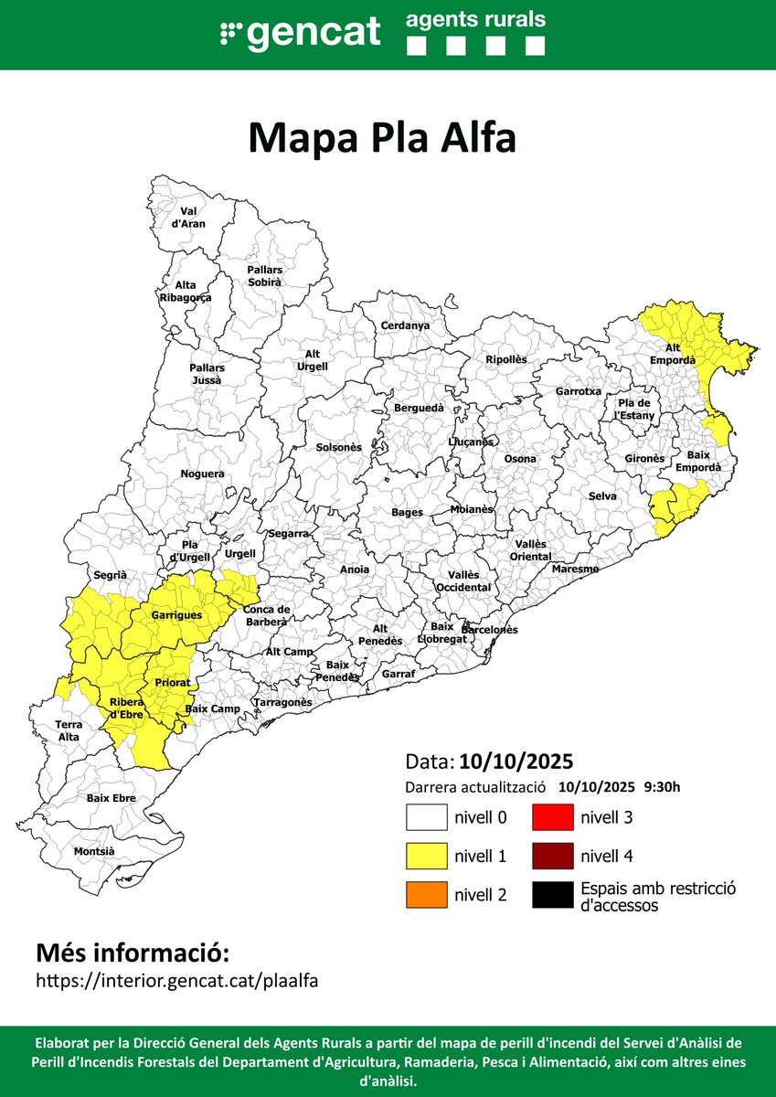 Bon dia!
🔴 Aquest és el mapa del #PlaAlfa per avui , dia 10/10/2025