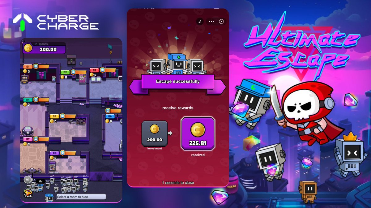 CyberChargeWeb3's tweet image. Survive the Killer, Earn $CBS — Welcome to Ultimate Escape.
Ultimate Escape is one of play to earn games with high-stakes survival game where strategy meets luck on the CyberCharge App.
How to play:
- Use at least 1 $CBS and up to 500 $CBS to choose any room to hide from the…