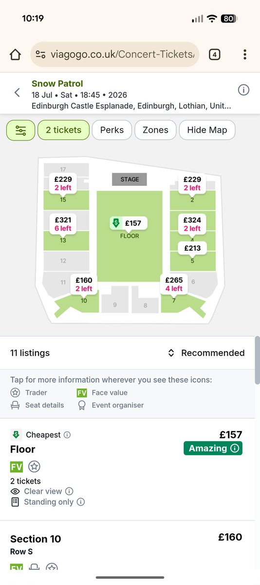 andydav47's tweet photo. @snowpatrol tried to get £63 tickets for your Edinburgh gig this morning at 9 am on @TicketmasterUK.  Sold out after 3 mins.  Yet looked on @viagogo at 10 am and look whats happening https://t.co/8jqgbQpFFQ