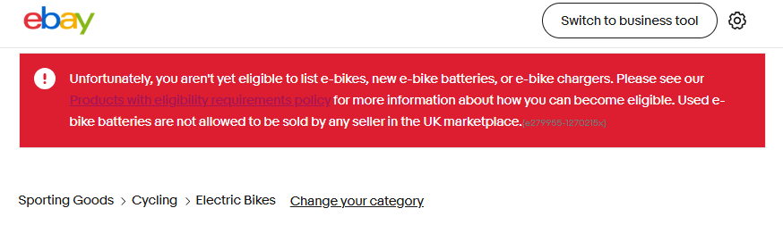 IsSaddleThereIs's tweet image. Thanks @eBay_UK, that's very useful. Just spent half an hour filling in the form and writing a lengthy and detailed description of the e-bike I want to sell and then you tell me this! #WasteOfTime 😫