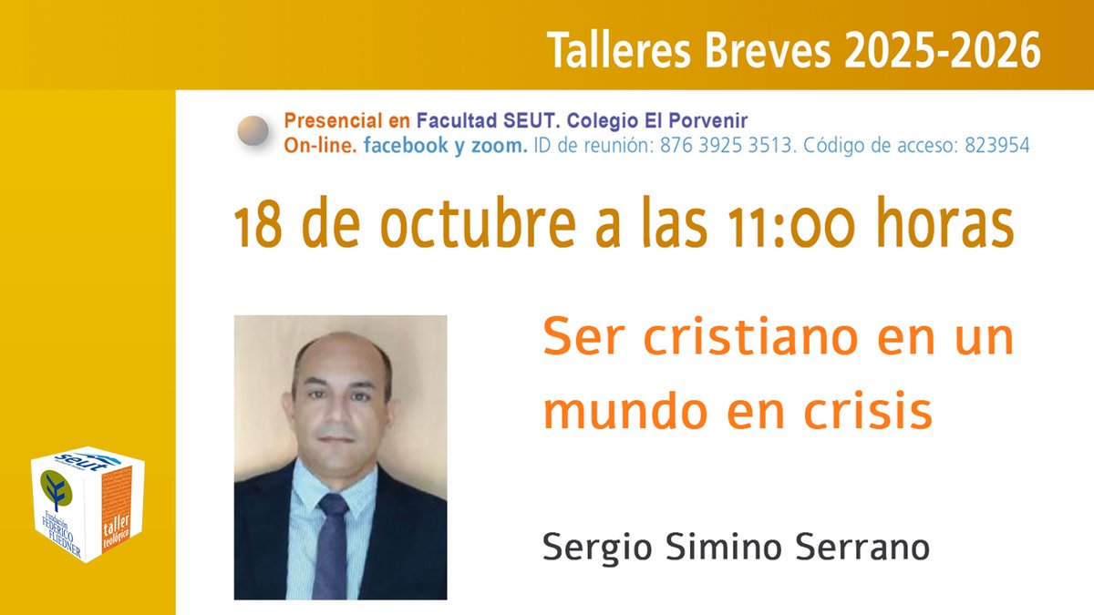 📚 Os invitamos a asistir al Taller: “Ser cristiano en un mundo en crisis”, impartido por Sergio Simino Serrano, profesor de @FacultadSEUT.
Una reflexión sobre la identidad cristiana ante los desafíos de nuestro tiempo, inspirada en la Historia Eclesiástica de Eusebio de Cesarea.
