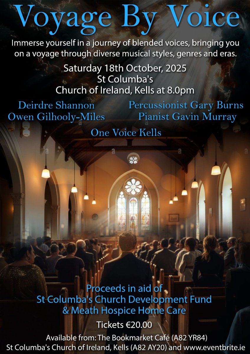 A not to be missed local event coming up next weekend in aid of both St Columbas Church and Meath Hospice Homecare, you can get your tickets from the fantastic The BOOK MARKet, Kells but hurry they are selling fast for what sure to be a wonderful musical journey!