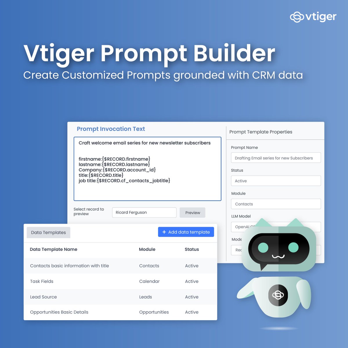 vtigercrm's tweet photo. Discover how AI is revolutionizing CRM by delivering tailored responses and driving business growth.
Learn how Prompt Builder can transform your business and start creating custom AI prompts 👉 https://t.co/3Qz7rfebZg
#VtigerCRM #CalculusAI #PromptBuilder #CRM #AI https://t.co/z1WjNt7udk