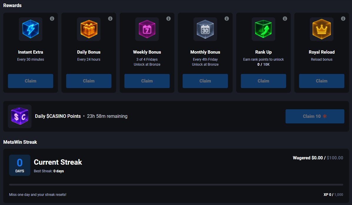 Friday is special, WHY ?

because it's <a href="/MetaWin/">METAWIN.COM</a> reward szn 🎰

If you wagered on the platform, boom, free spins every Friday (criteria set)

There's a streak lb on metawin(.)com where you claim $CASINO points daily

maintain your streak and stack points , one day missed and you