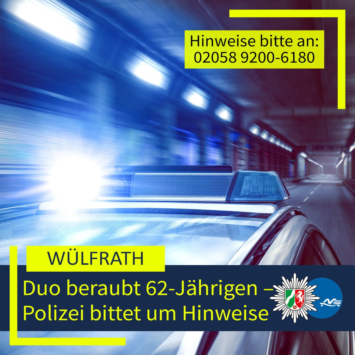 #Wülfrath: Am späten Donnerstagabend, 9. Oktober 2025, wurde ein 62-Jähriger von einem Duo in Wülfrath-Rohdenhaus beraubt. Die Polizei ermittelt und bittet um Hinweise. Siehe: presseportal.de/blaulicht/pm/4… Ihre #PolizeiME👮