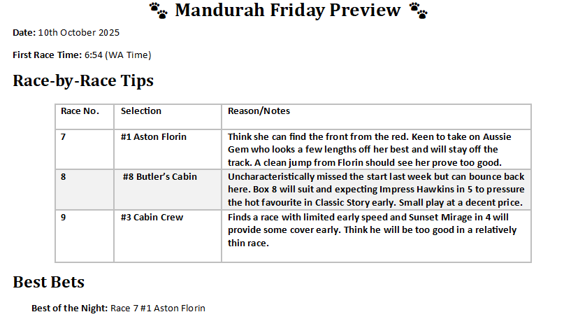 10 race card at Mandurah tonight. Few plays below 👇