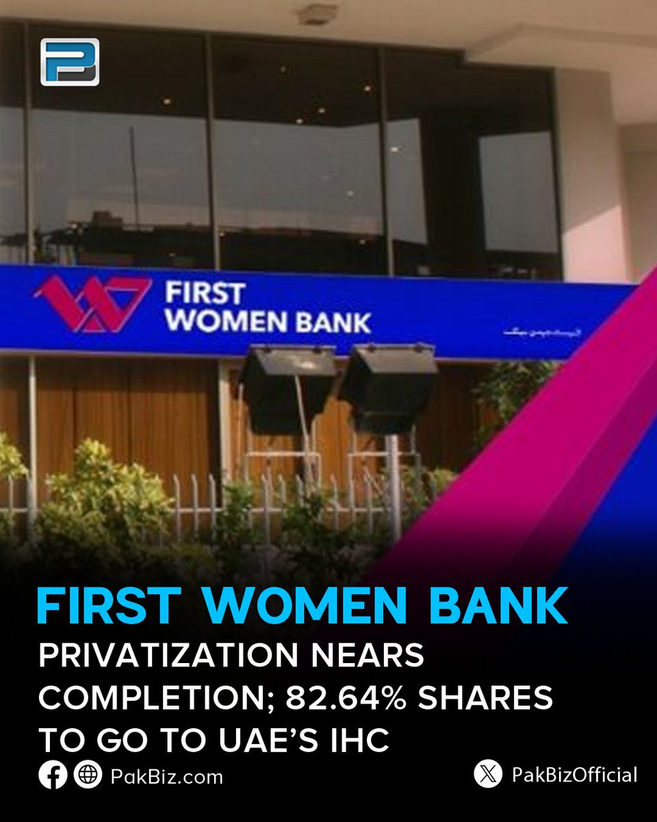 PakBizOfficial's tweet image. First Women Bank Privatization Nears Completion; 82.64% Shares to Go to UAE’s IHC
pakbiz.com/g6ce
#firstwomenbank #bankofpakistan #UAE #IHC