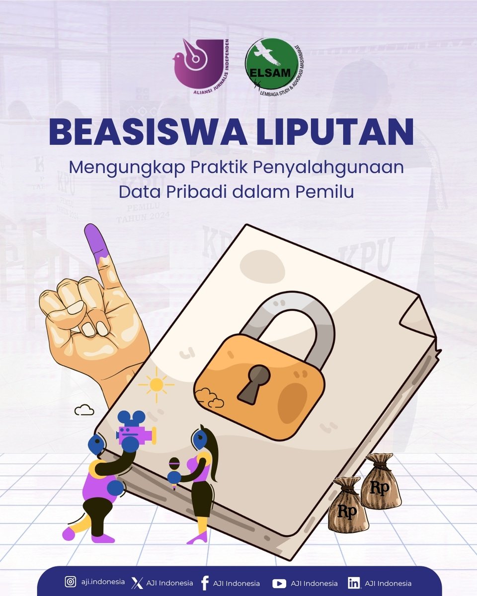 Kawan-kawan, Pemilu seharusnya jadi pesta demokrasi yang jujur dan adil. Tapi bagaimana jika data pribadi warga justru disalahgunakan untuk mengarahkan pilihan mereka?

Yuk daftar workshop &amp; beasiswa liputan "Mengungkap Praktik Penyalahgunaan Data Pribadi dalam Pemilu".