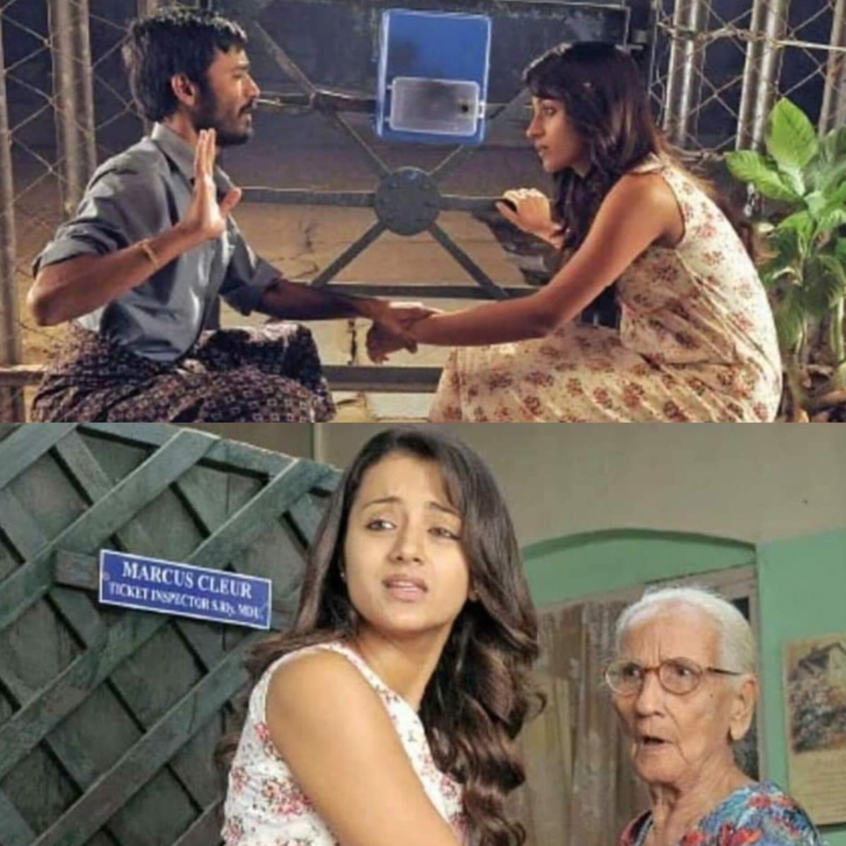 kollycorner's tweet image. #Throwback: Dhanush &amp;amp; Trisha from the sets of #Aadukalam 🐓