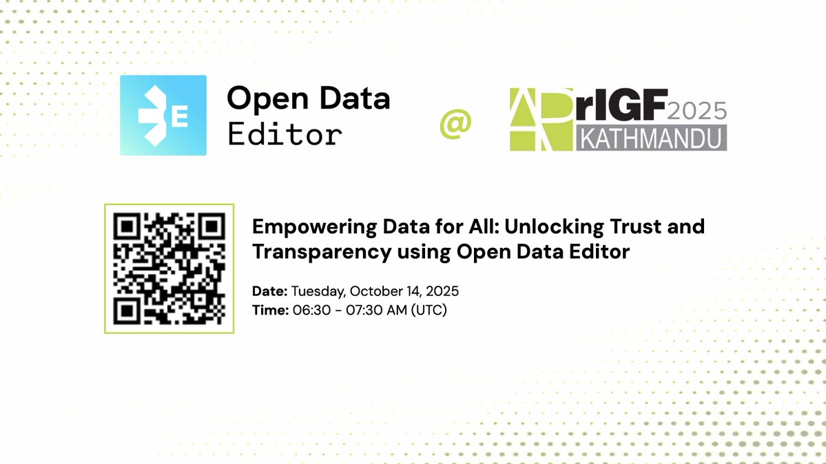 openknowledgenp's tweet image. Learn to validate and clean datasets without coding! Join our workshop on Open Data Editor – an offline-first tool for civil society, journalists, and activists working with public data.

🔗 𝐌𝐨𝐫𝐞 𝐝𝐞𝐭𝐚𝐢𝐥𝐬: oknp.org/blogs/empoweri…

#APrIGF2025 #OpenData #CivicTech