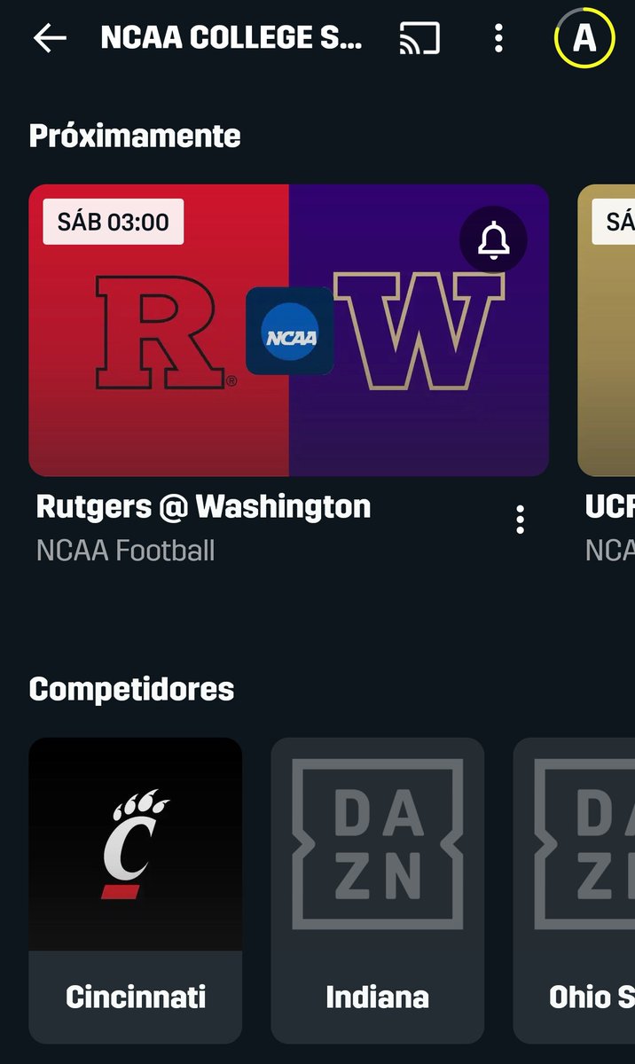 #Noticia 🗞

En la app de DAZN España aparecen partidos de #CollegeFootball y parece que se pueden ver gratis.

Grandísima noticia.

No sé si habrá noticia oficial de DAZN... pero nosotros lo damos por hecho, ¿qué os parece?
#BeTheCoolest  🏈