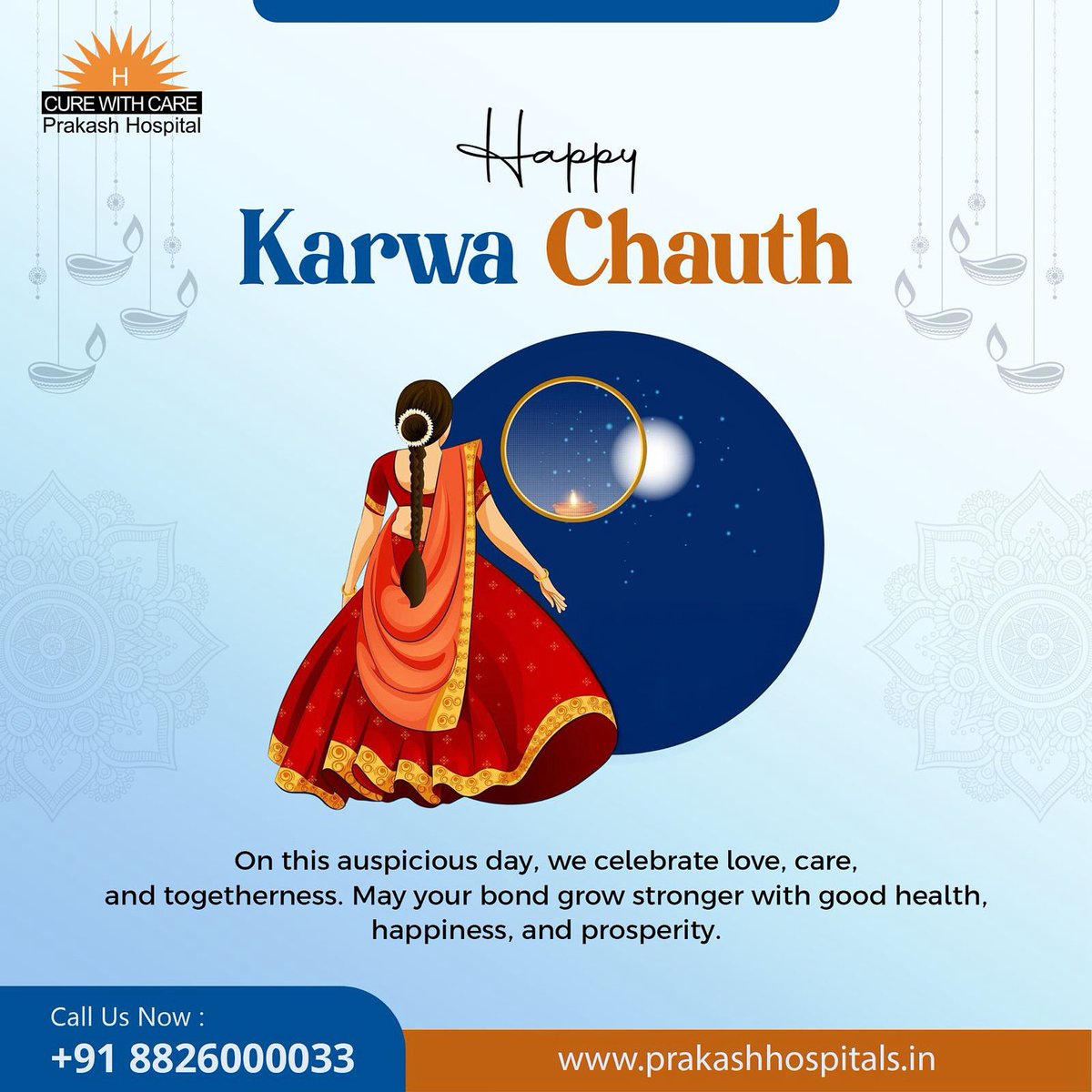 HospitalPrakash's tweet photo. Happy Karwa Chauth! 💫
May your bond be filled with love, good health, and happiness. ❤

Phone: +918826000033
Website: https://t.co/HTcgjb7elX
#KarwaChauth #PrakashHospital https://t.co/OAHVR2NUoR