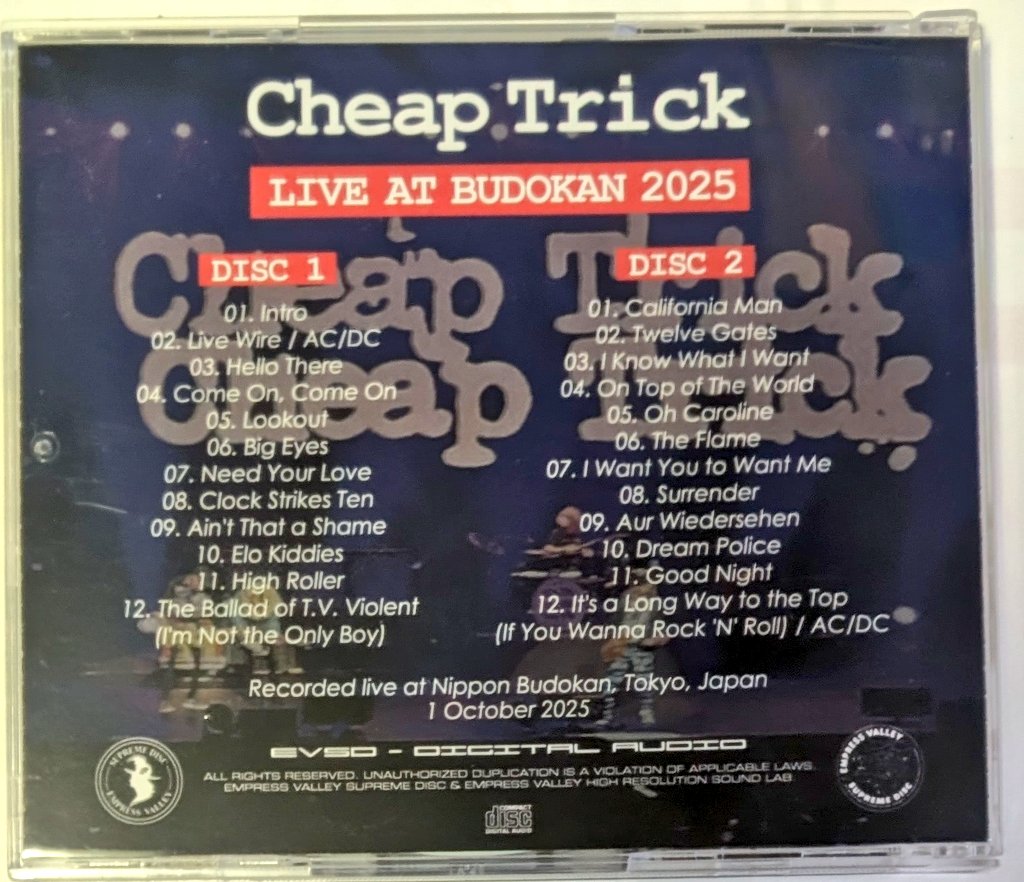 Cheap Trick『LIVE AT BUDOKAN 2025』(2025/10/1 武道館, 2CDR EVSD