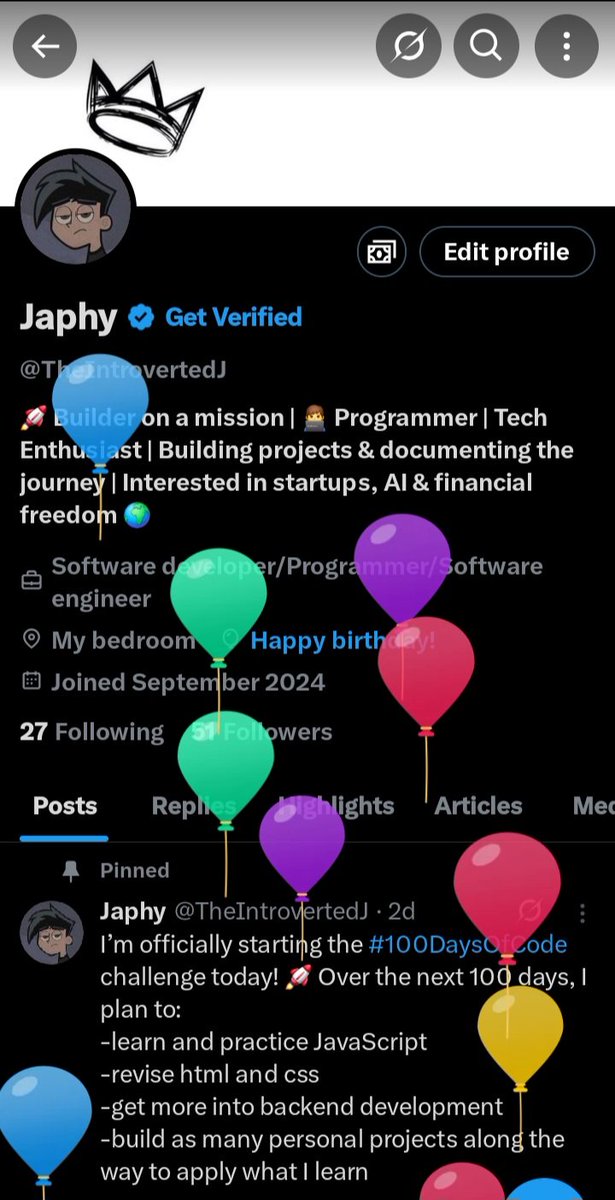 TheIntrovertedJ's tweet image. Happy birthday to me :)
Grateful for what I have and what God has given me, but there’s still more to achieve !!
So by the next balloon post, there will be surplus to give thanks and appreciate.