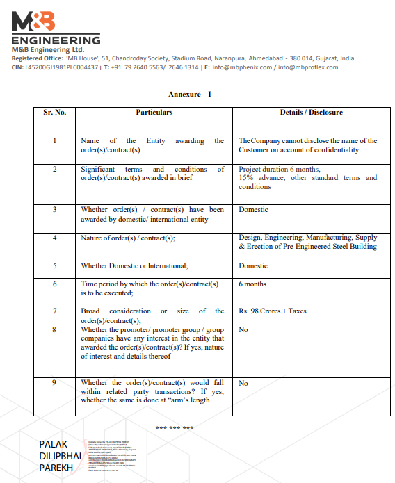 IndianStockEco's tweet image. 🚨M &amp;amp; B Engineering:
👉M &amp;amp;B Engineering has secured a sizable domestic order worth Rs. 98 Crores for manufacturing, supply and erection of Pre Engineering Steel Building.
#MandBEngineering #neworder #StocksInFocus #StocksToWatch #stockmarketsindia #stockmarketnews #nifty…