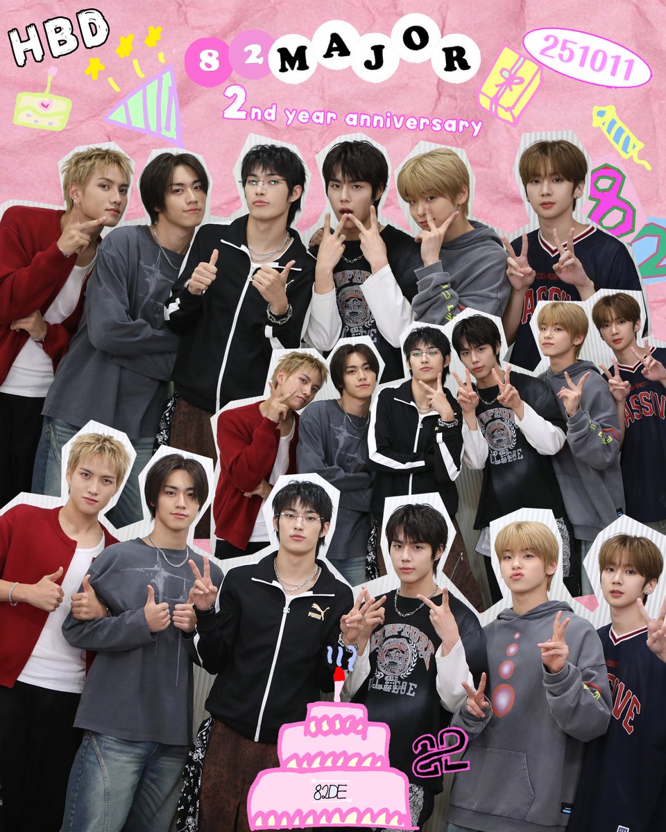 [🎉]
🩷𝟴𝟮𝗠𝗔𝗝𝗢𝗥 𝟮𝗡𝗗 𝗗𝗘𝗕𝗨𝗧 𝗔𝗡𝗡𝗜𝗩𝗘𝗥𝗦𝗔𝗥𝗬🩷

2025년 10월 11일
82MAJOR의 데뷔 2주년을 축하해주세요!🥳

#82MAJOR #82메이저 #에이티투메이저
#에투메_2살
#251011_82MAJORDAY