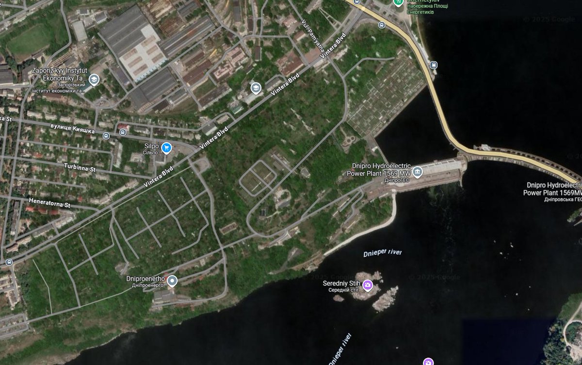 NASA FIRMS data shows fires burning at the Prydniprovsk Thermal Power Plant  in Dnipro (media 1 & 2), and the Dnipro Hydroelectric Power Plant in  Zaporizhzhia City (media 3 & 4).